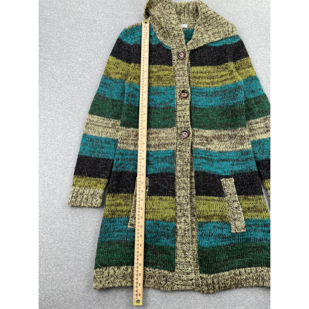 y2k JohnPaulRichard Striped Cardigan Sweater Womens L Green Button-Front Duster - Picture 7 of 16